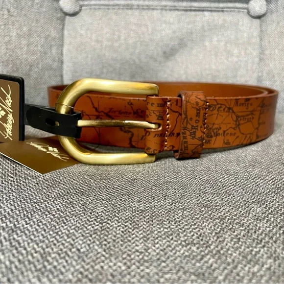 Patricia Nash 100% Leather Vietri Signature Map Belt w/ Brushed Brass Buckle NWT - Picture 3 of 6
